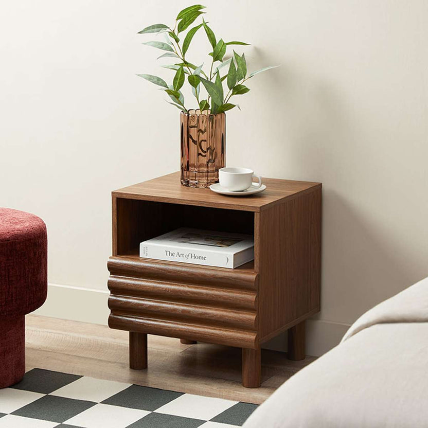 Theodore Ribbed Bedside Table - Walnut | Stylish Storage | Mocka