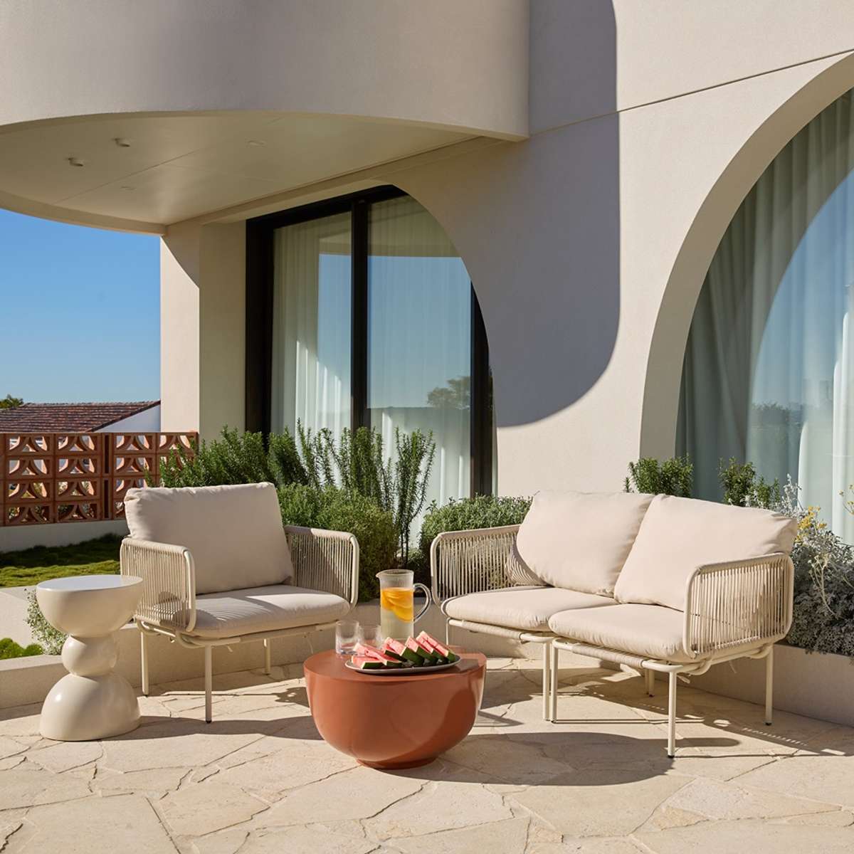 Emilio Outdoor Side Table - Beige Gloss