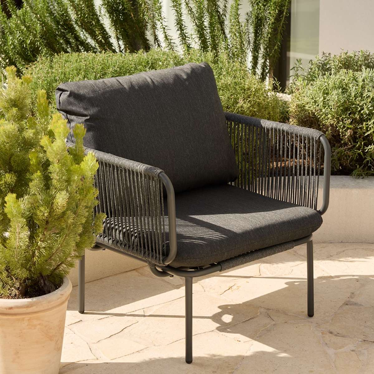 Sorrento Outdoor Armchair and Three Seater Three Piece Set  - Charcoal