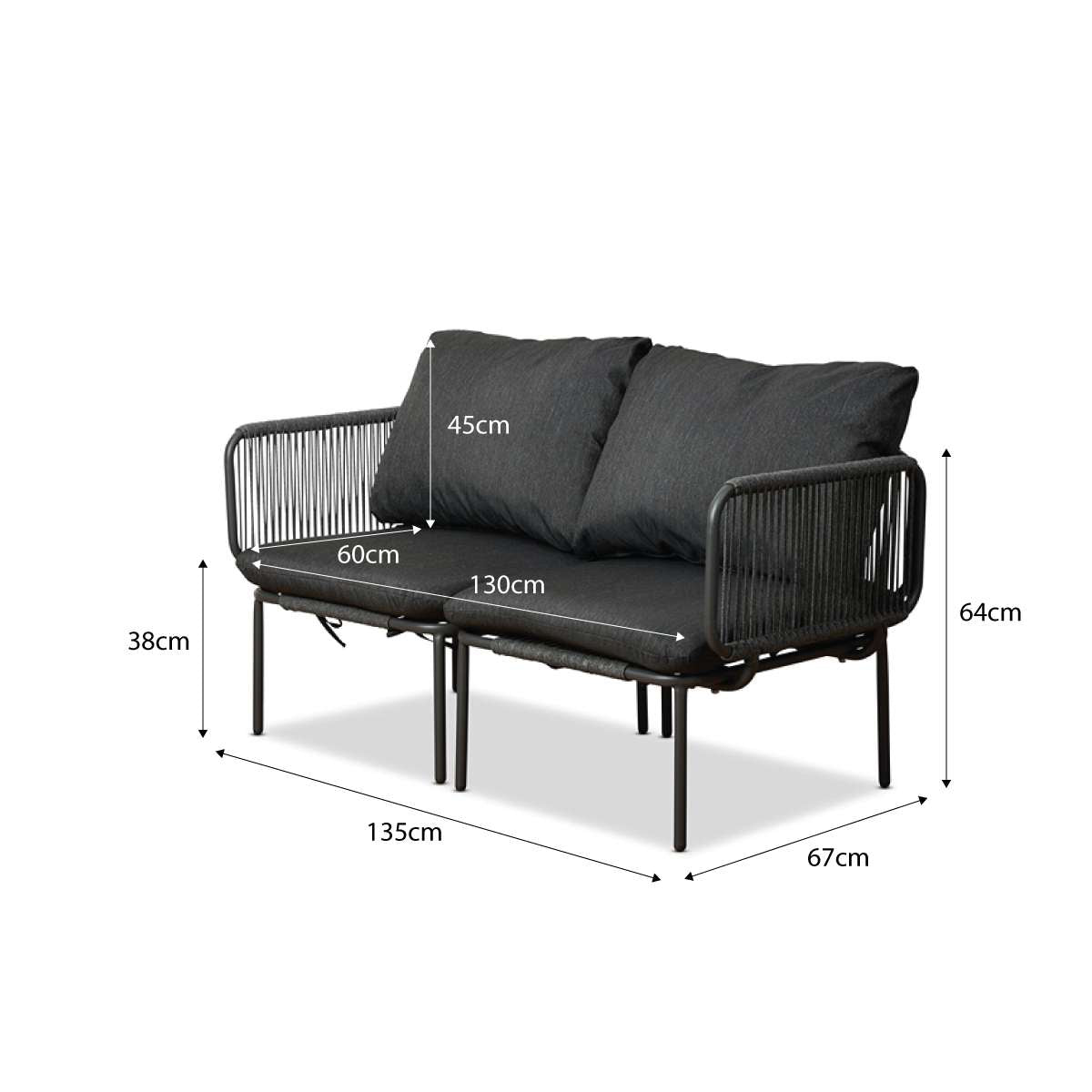 Sorrento Outdoor Two Seater Sofa - Charcoal