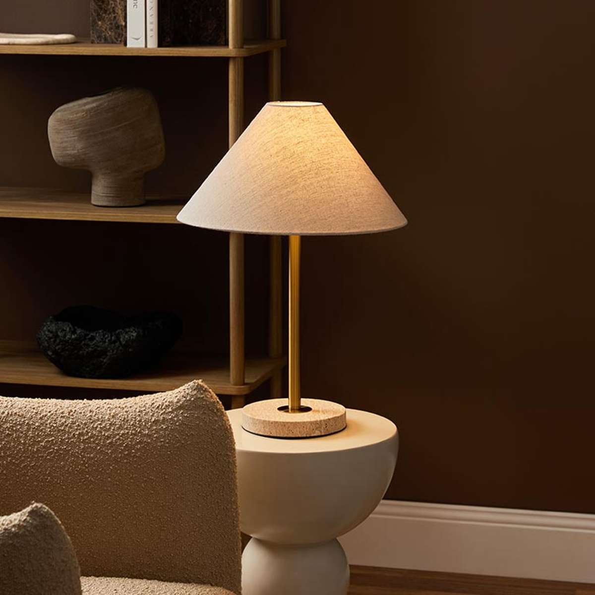 Phoebe Travertine Two Piece Lamp Set