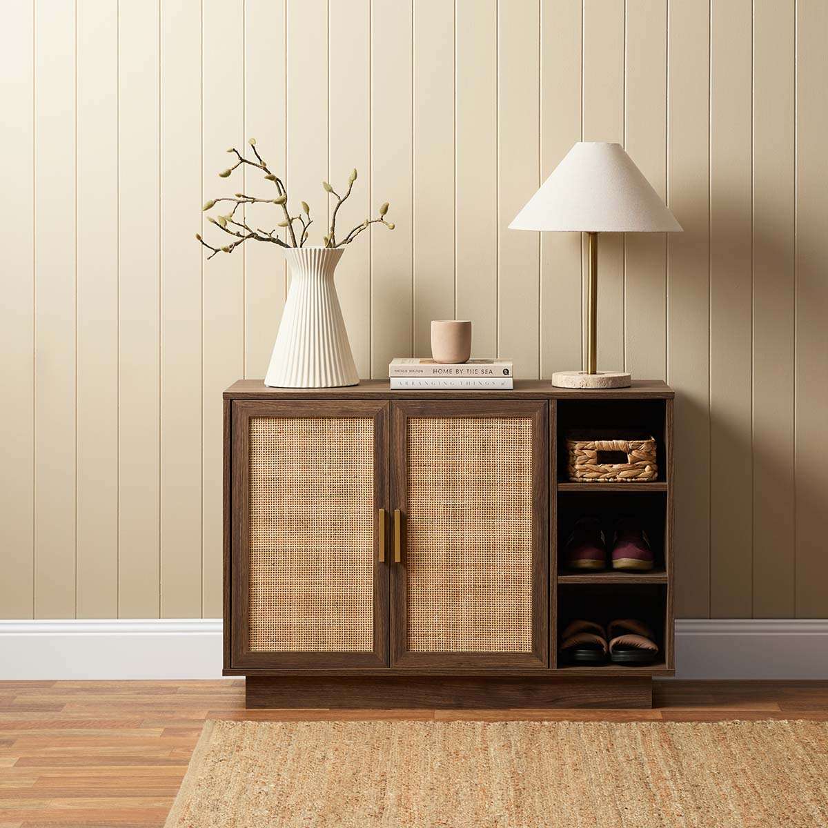 noosa aufbewahrung Noosa Rattan Shoe Cabinet - Walnut