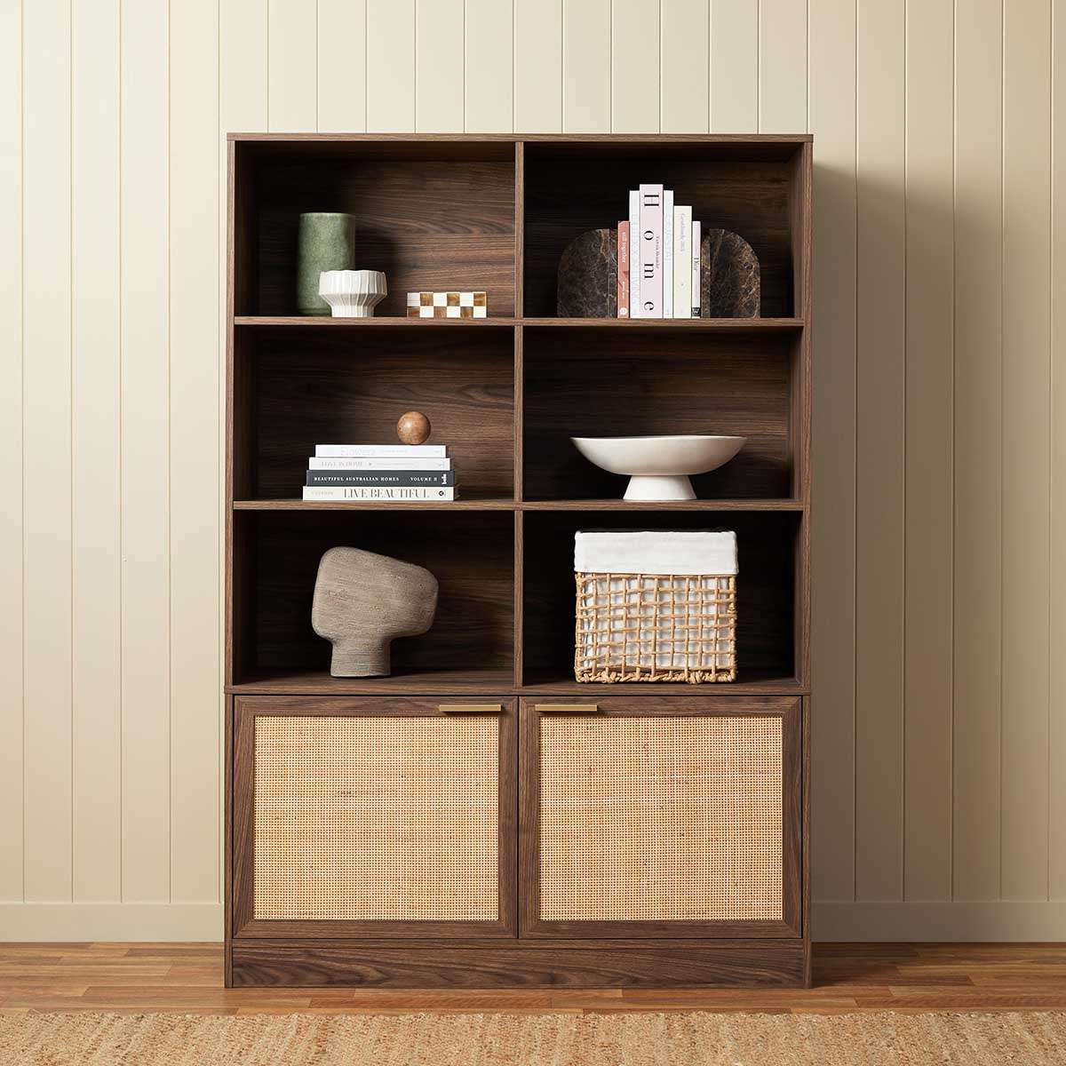 Noosa Rattan Large Bookcase - Walnut | Mocka