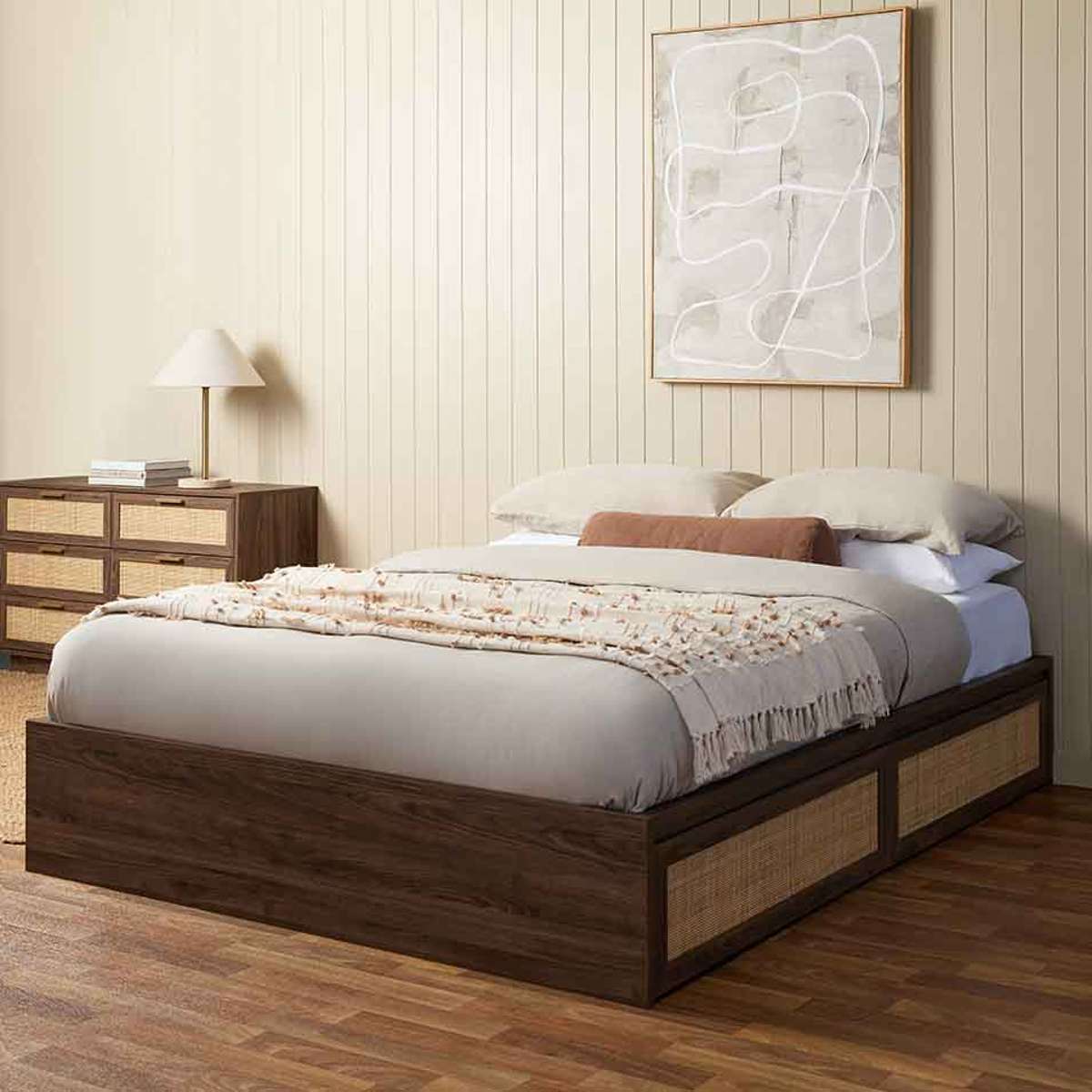 Noosa Rattan Queen Bed Base and Bamboo Queen Mattress Bundle