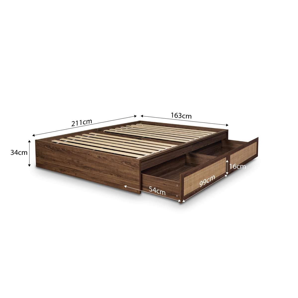 Noosa Rattan Queen Storage Bed Base - Walnut