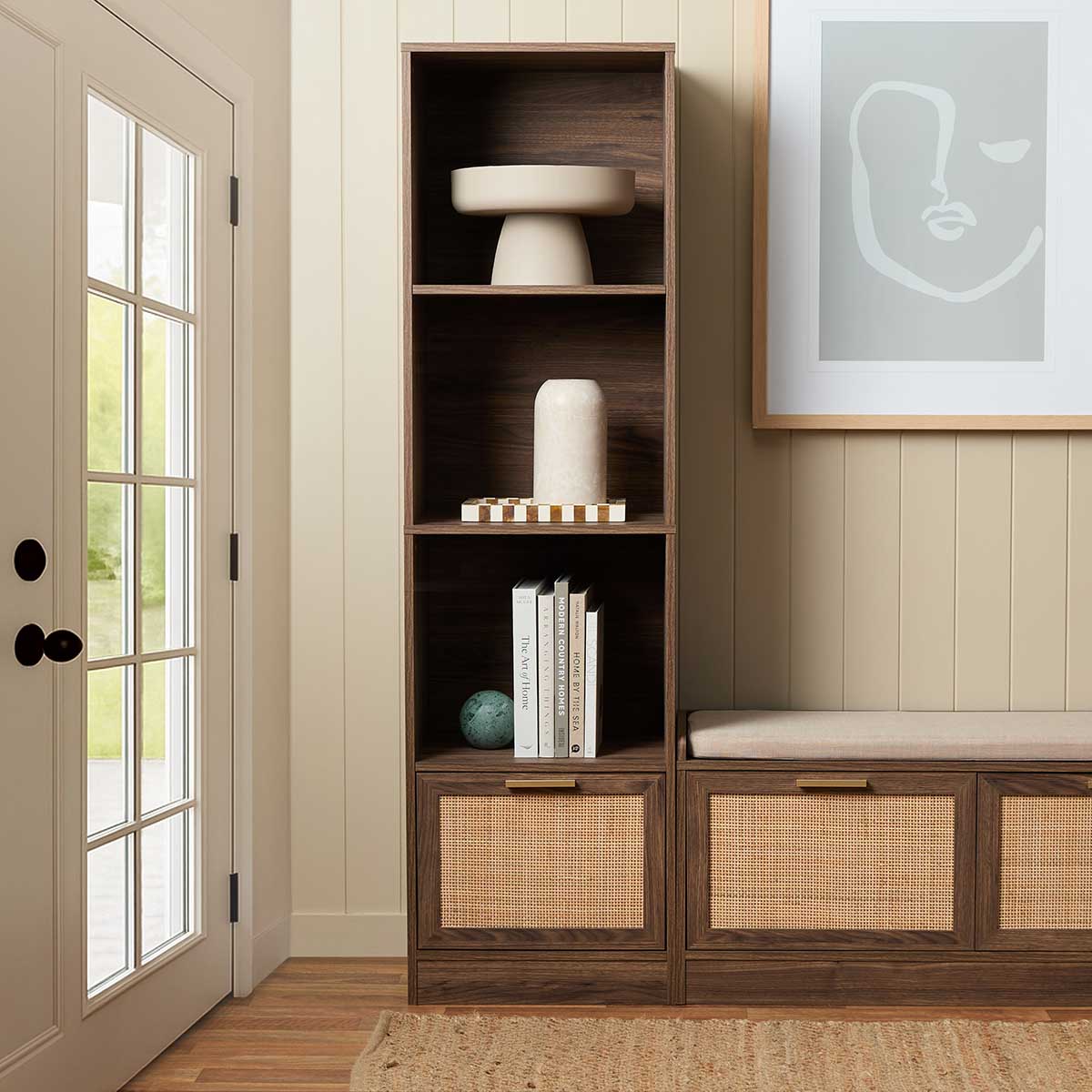 Noosa Rattan Slim Bookcase – Walnut | Mocka