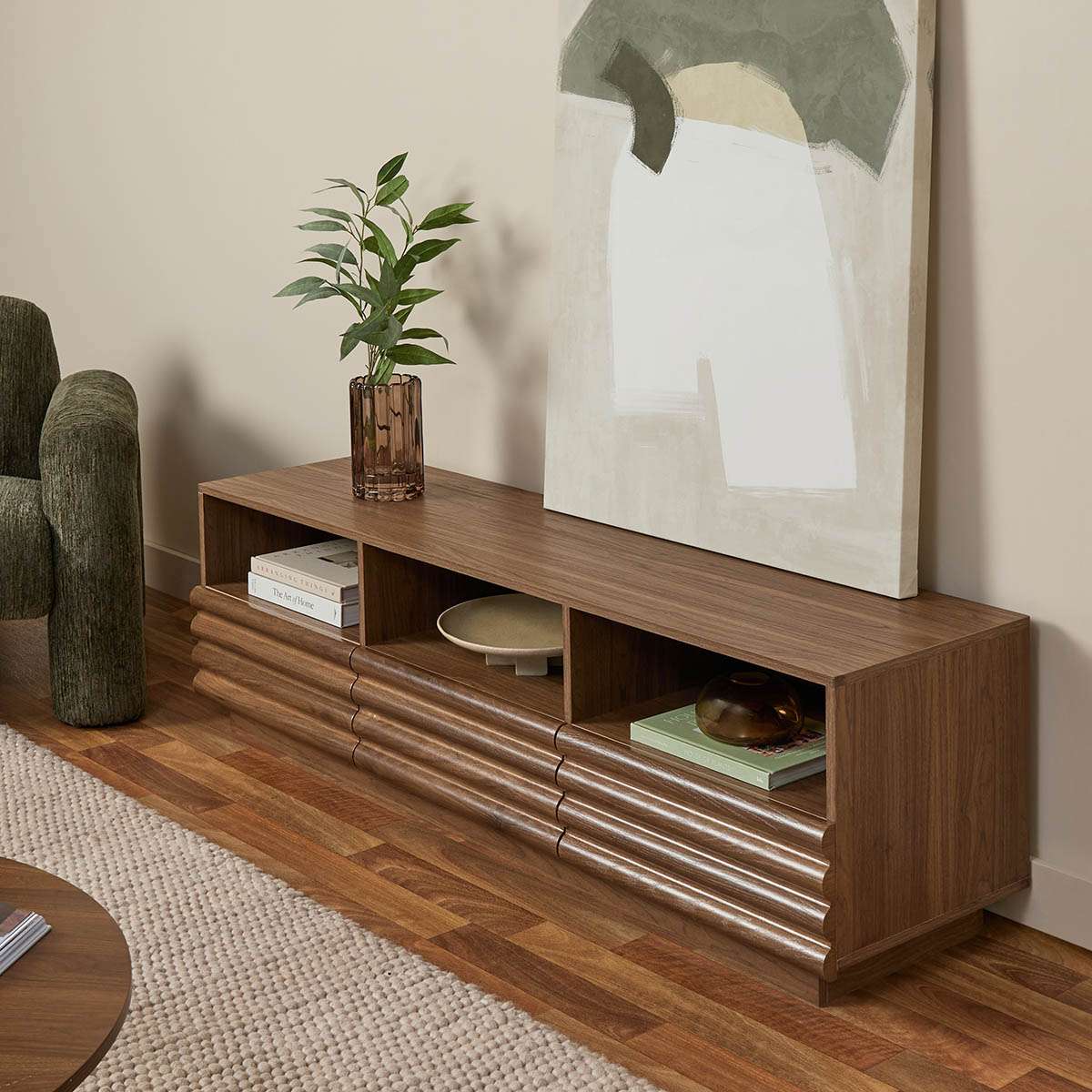 Theodore Ribbed Entertainment Unit - Walnut