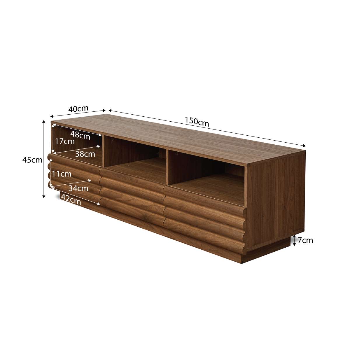 Theodore Ribbed Entertainment Unit - Walnut