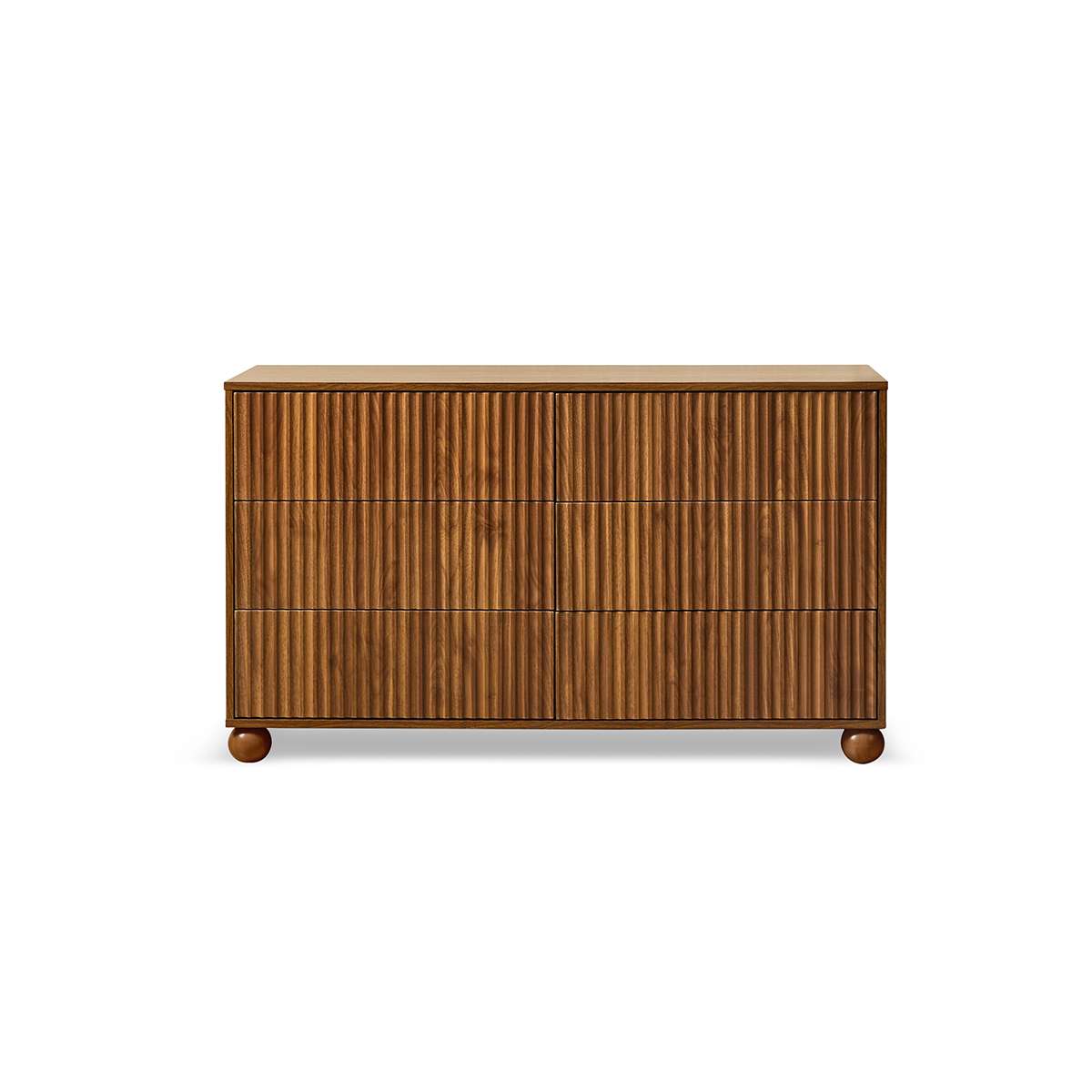 Deven Ball Feet Six Drawer - Walnut