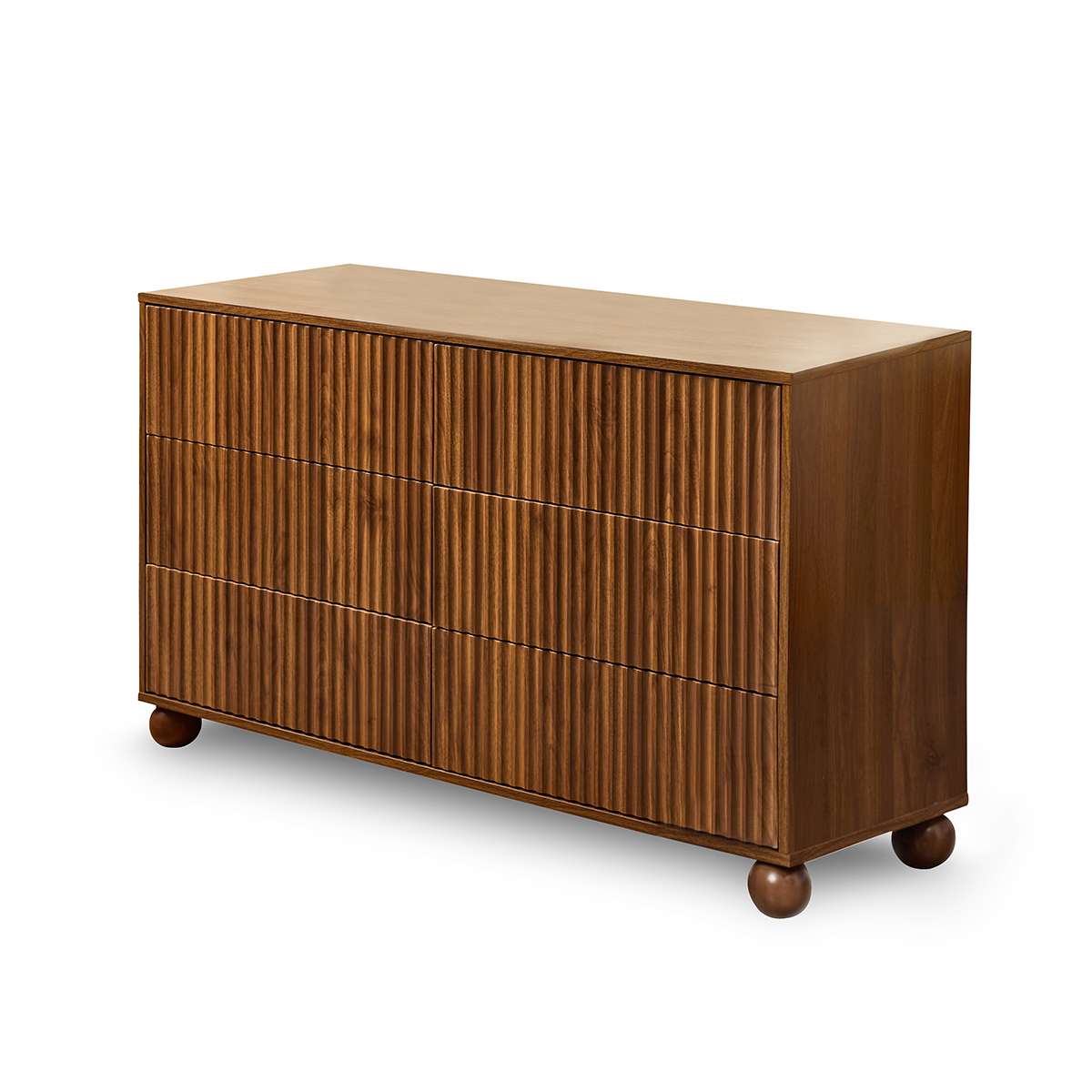 Deven Ball Feet Six Drawer - Walnut