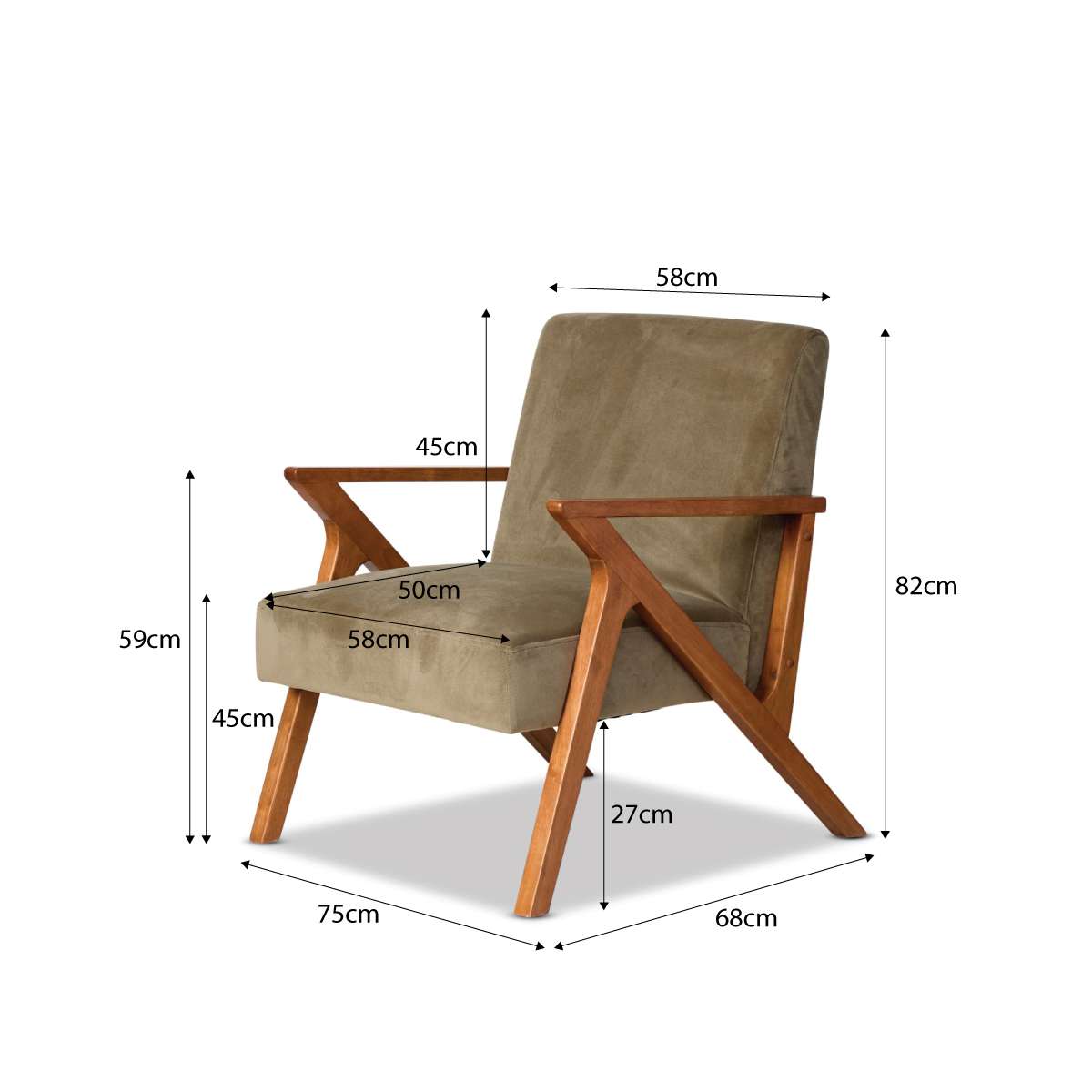 Ray Velvet Occasional Chair - Sage/Walnut