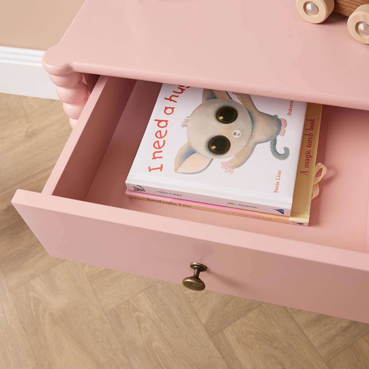 Betti Bobbin One Drawer Bedside Table - Pink