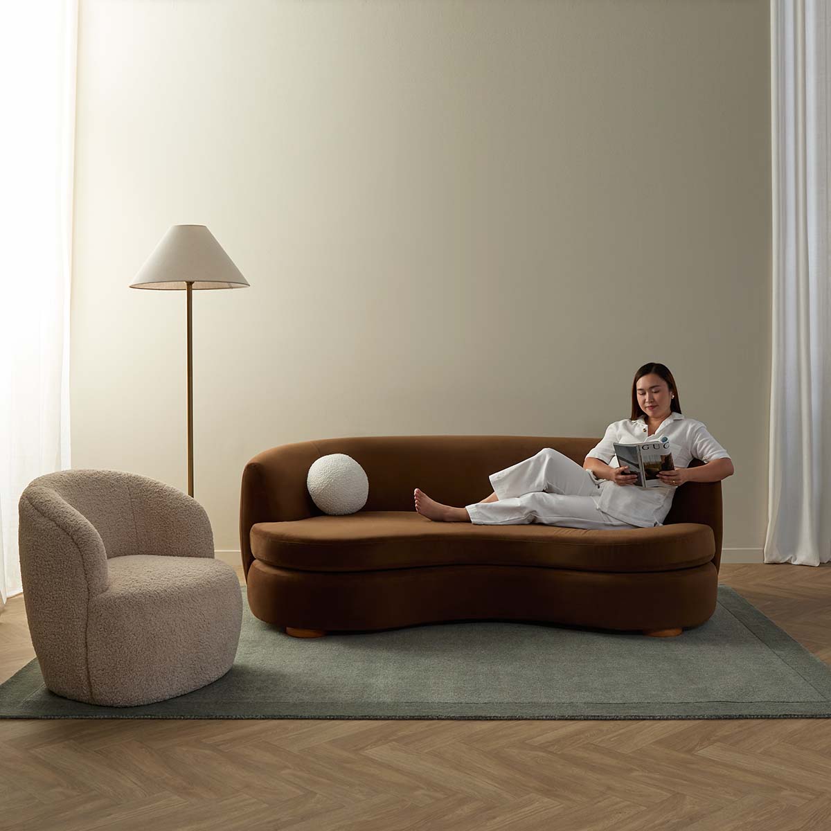 Lyle Pebble 2.5 Seater Sofa - Chocolate Velvet