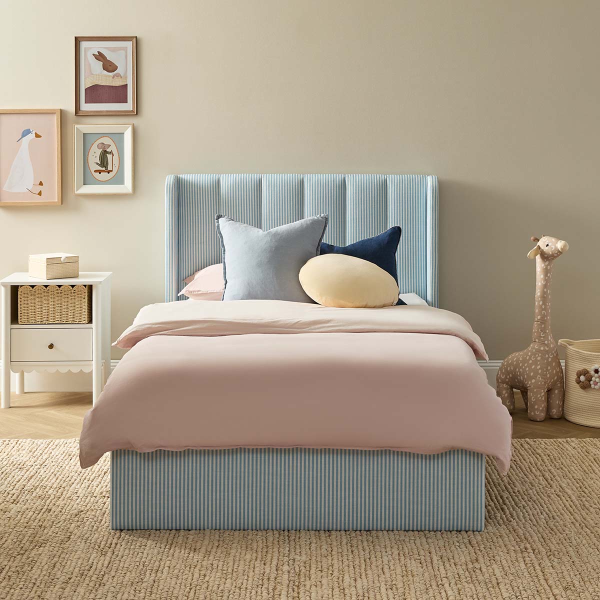 Quinn King Single Bed - Blue Stripe