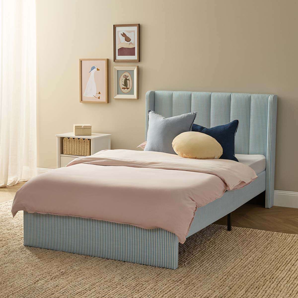 Quinn King Single Bed - Blue Stripe