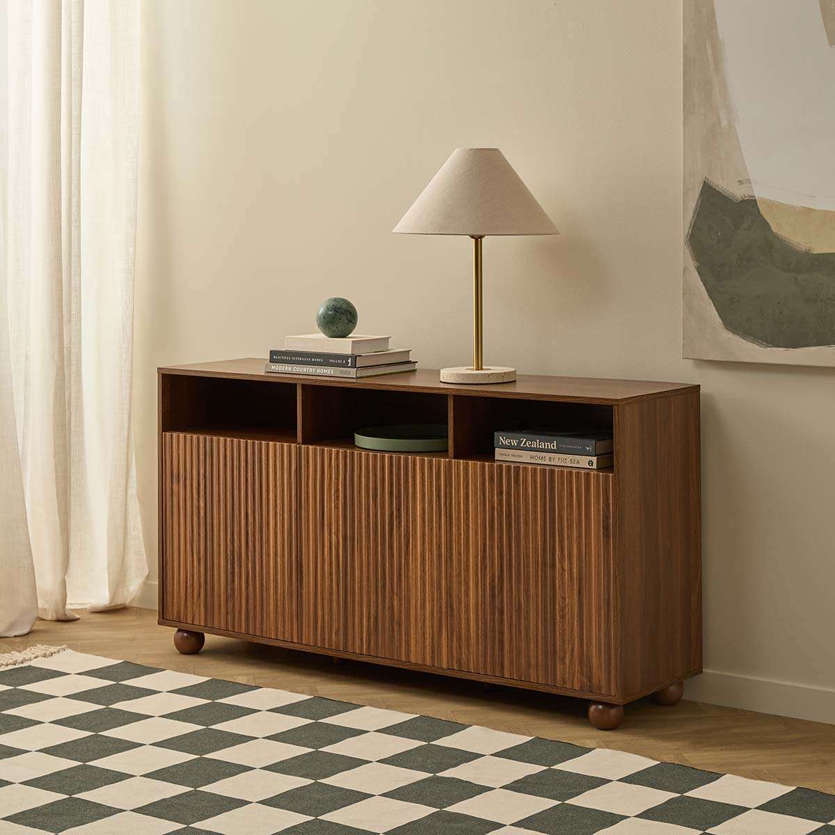 Deven Ball Feet Storage Console Table - Walnut