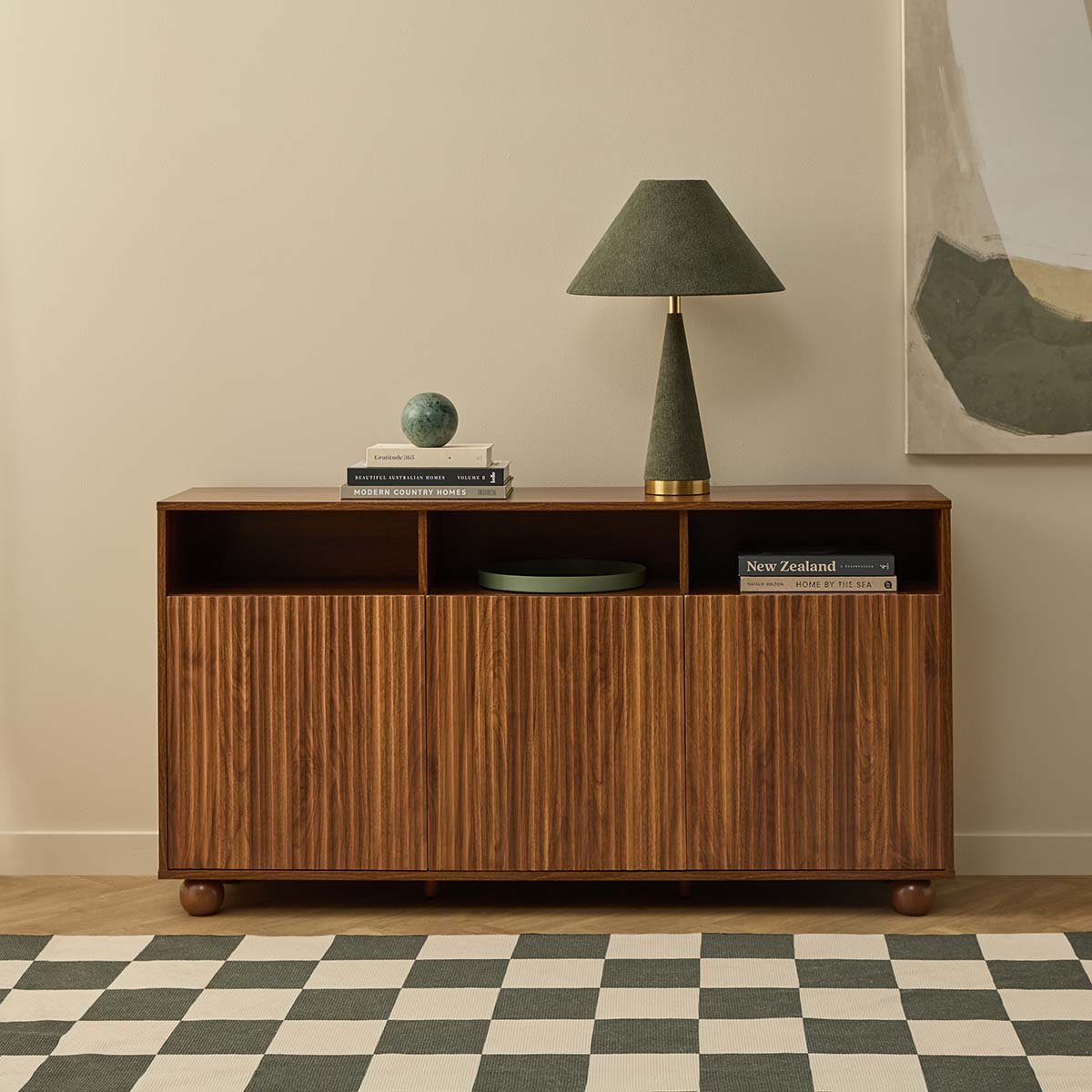Deven Ball Feet Storage Console Table - Walnut