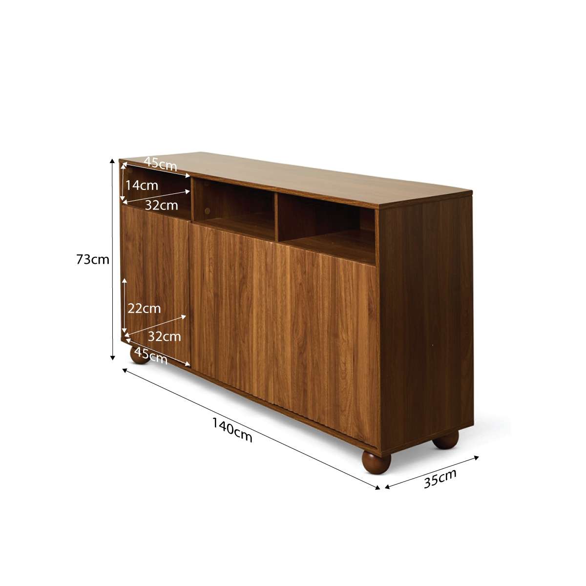 Deven Ball Feet Storage Console Table - Walnut