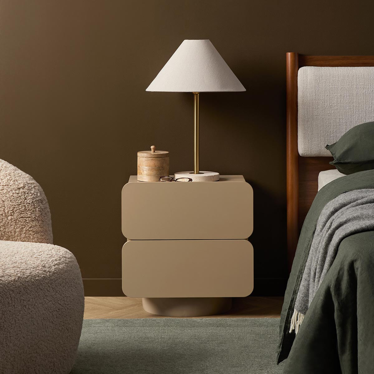 Robbie Two Drawer Bedside Table - Stone