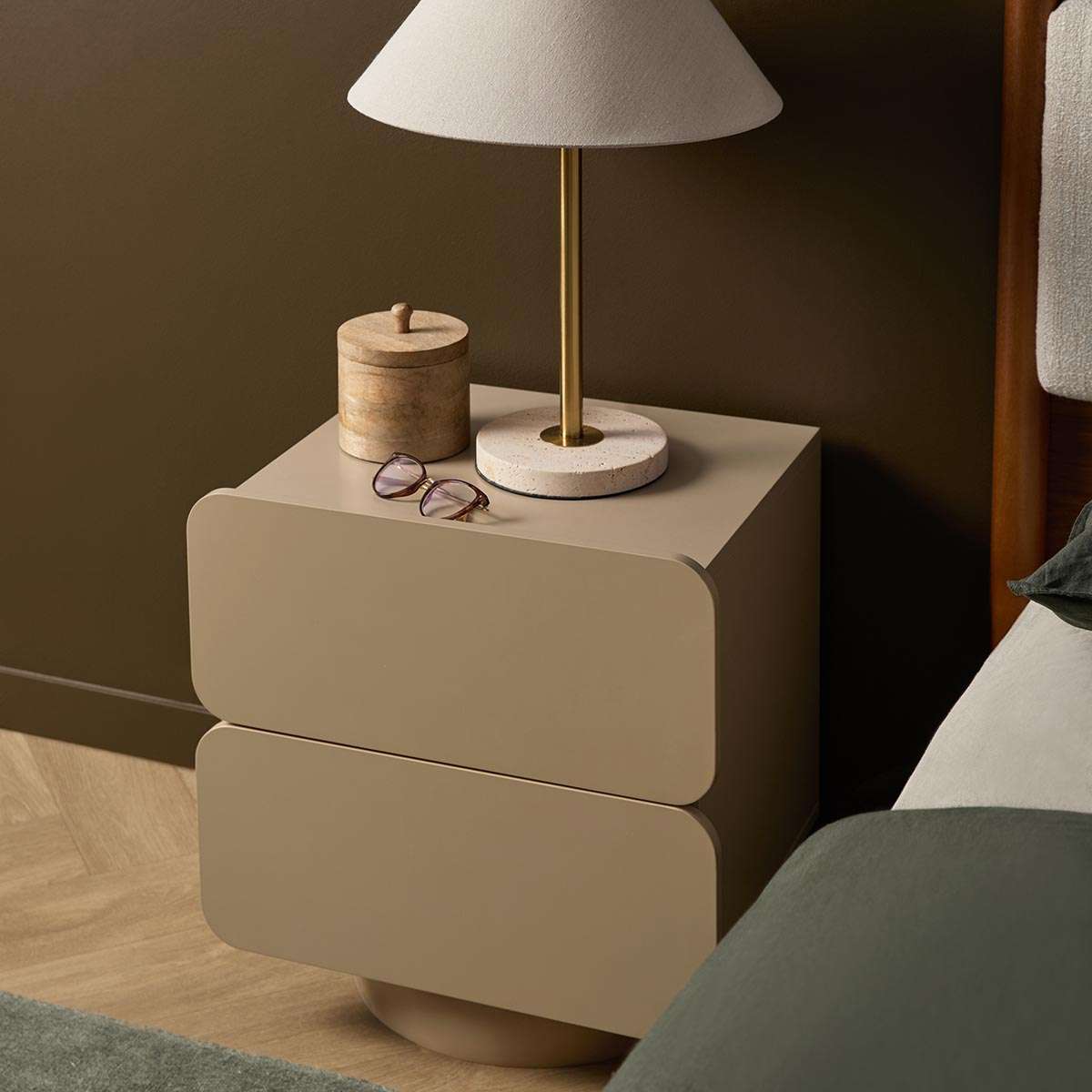 Robbie Two Drawer Bedside Table - Stone
