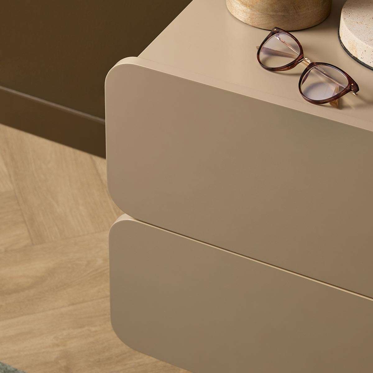 Robbie Two Drawer Bedside Table - Stone