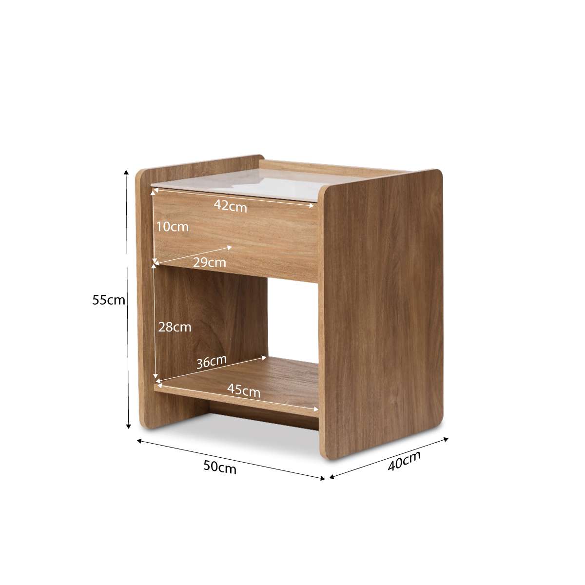 Avery Stone Top Bedside Table - Pecan