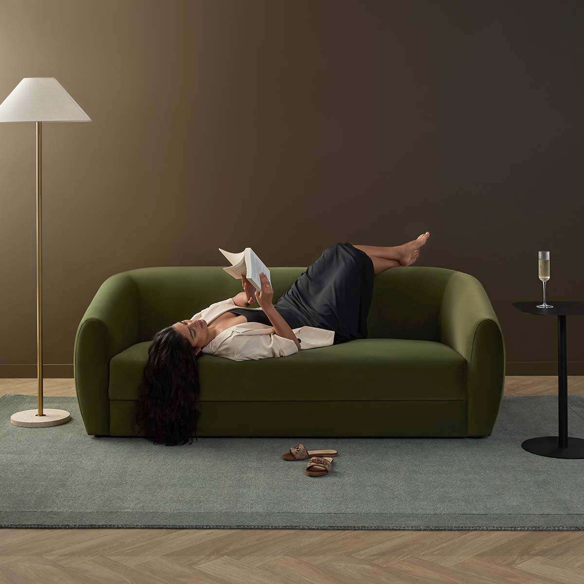 Reign 2.5 Seater Sofa - Olive Green Velvet