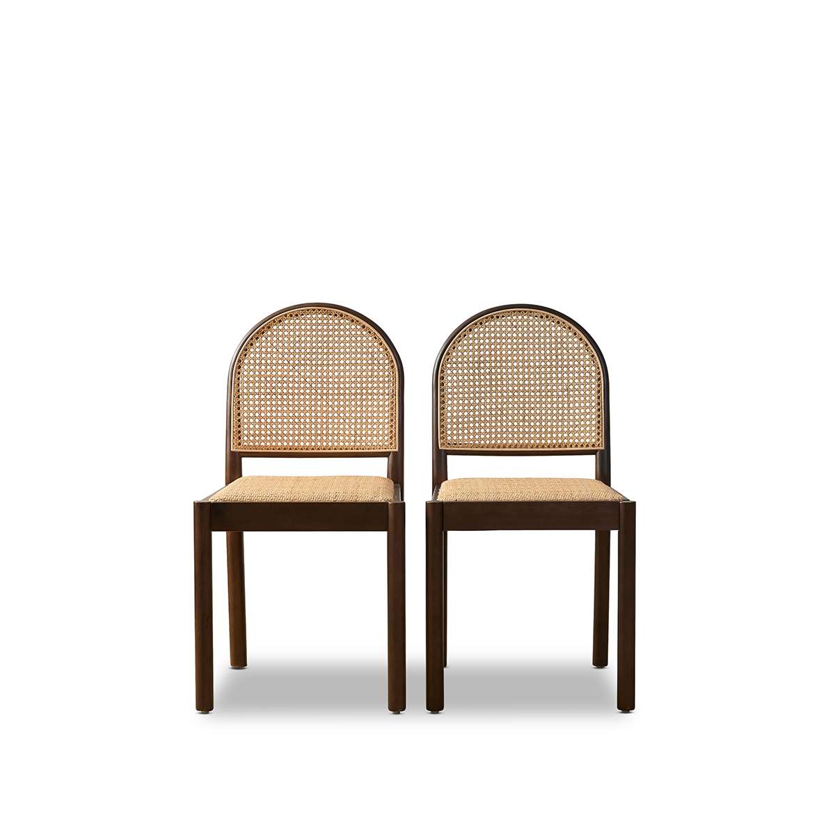 Mateo Curved Rattan Dining Chair - Set of Two - Walnut