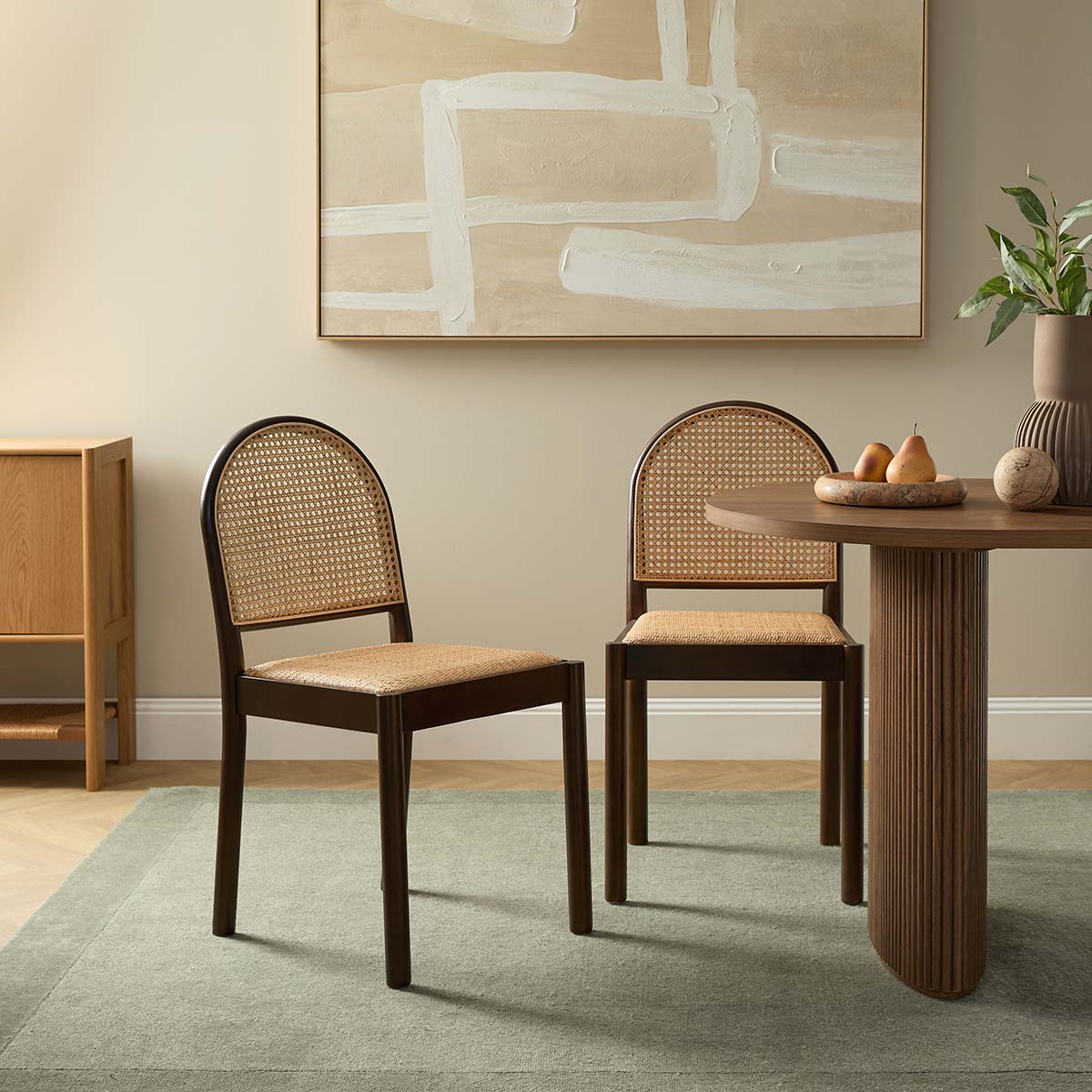 Mateo Curved Rattan Dining Chair - Set of Two - Walnut