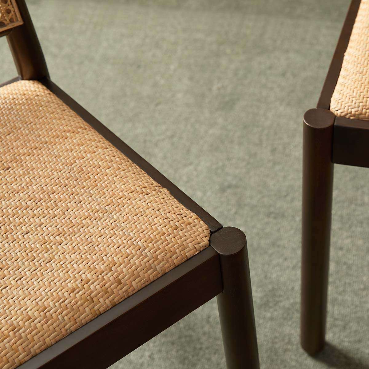 Mateo Curved Rattan Dining Chair - Set of Two - Walnut