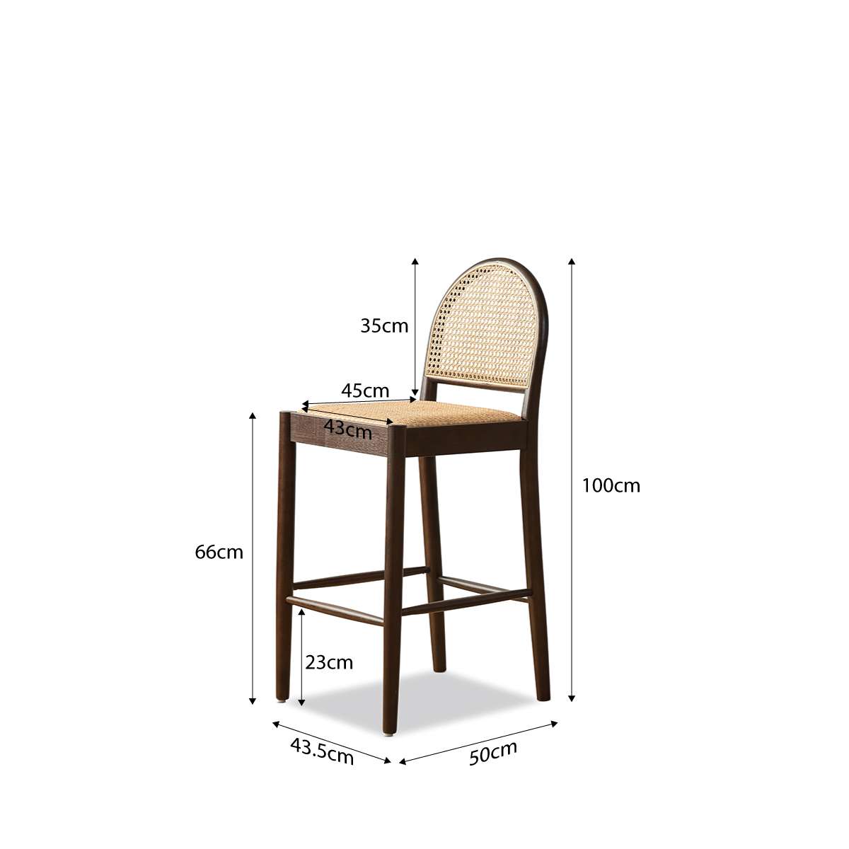 Mateo Curved Rattan Bar Stool - Walnut