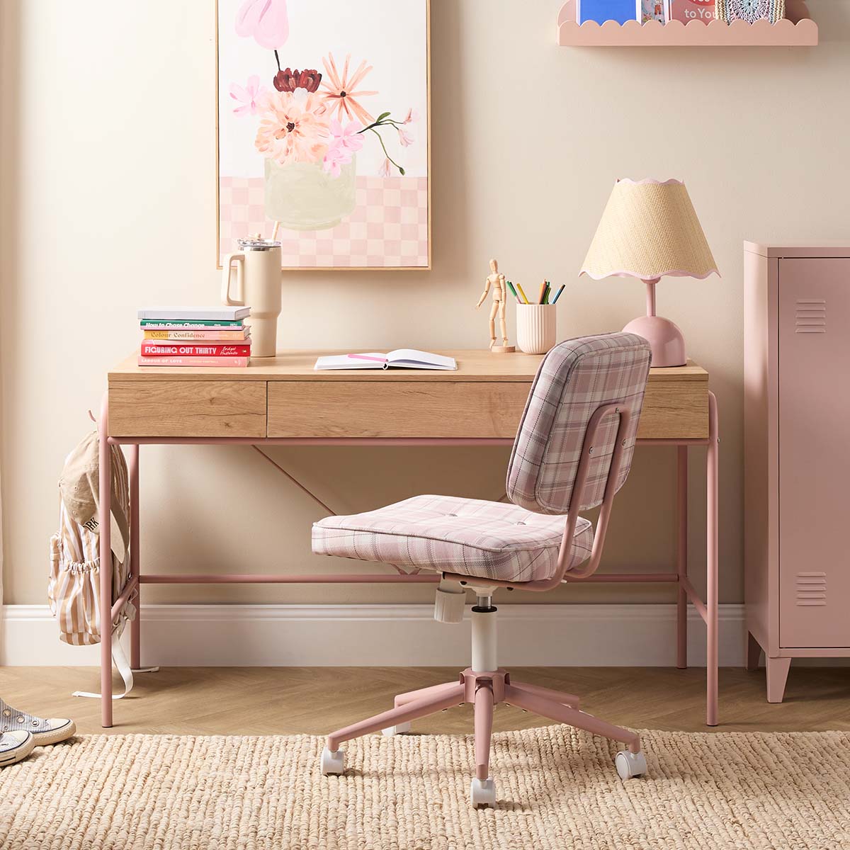 Grover Desk with Hooks - Pink/Natural