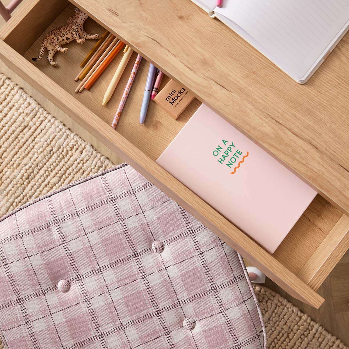 Grover Desk with Hooks - Pink/Natural