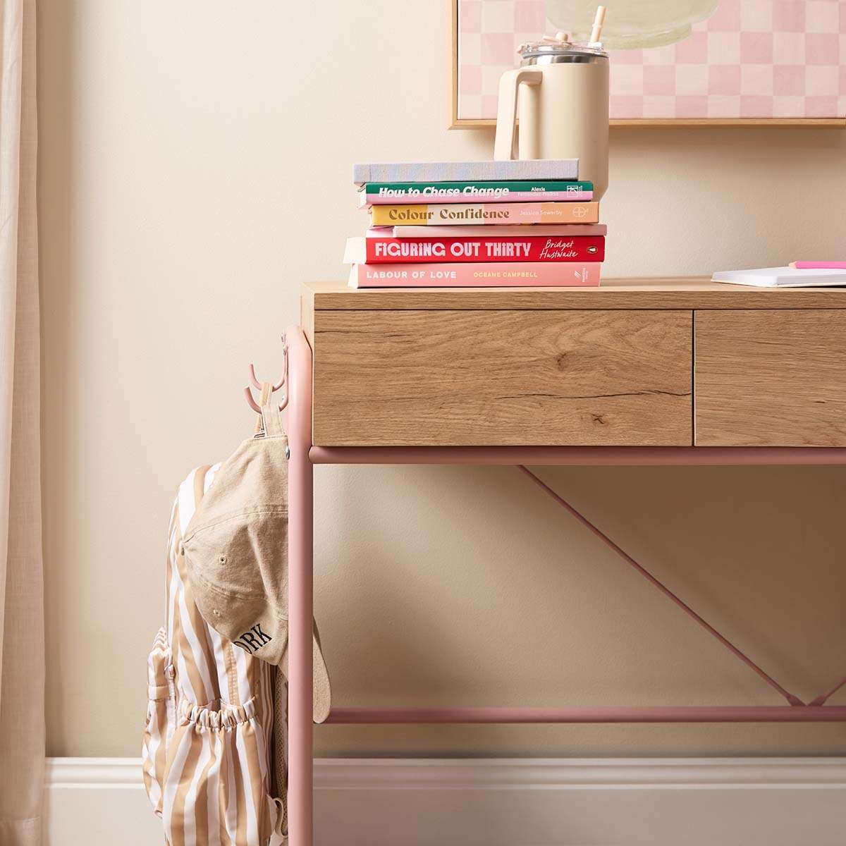 Grover Desk with Hooks - Pink/Natural