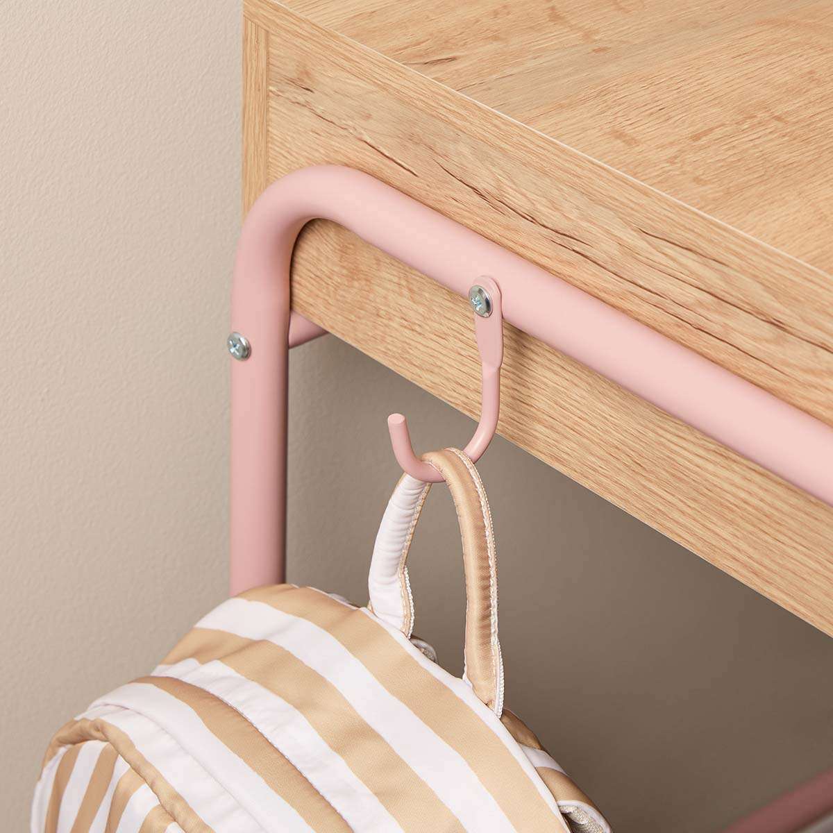 Grover Desk with Hooks - Pink/Natural