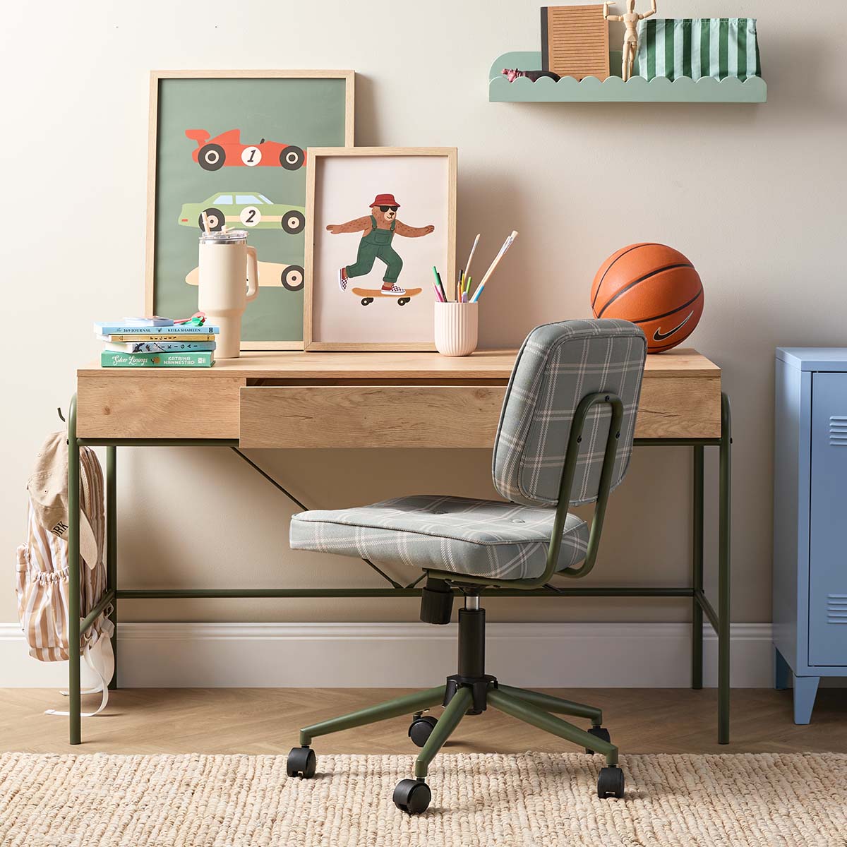Grover Desk with Hooks - Khaki/Natural