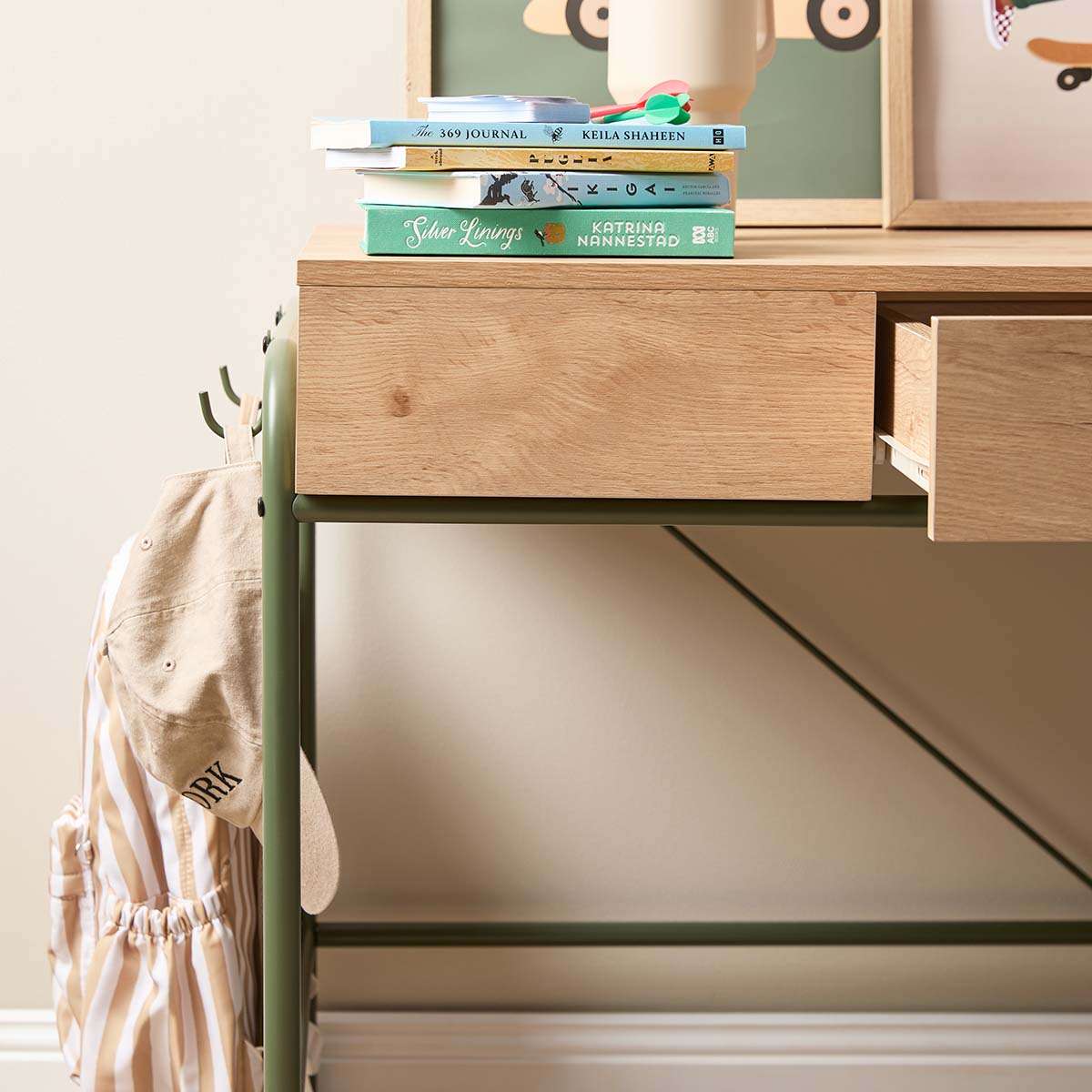Grover Desk with Hooks - Khaki/Natural