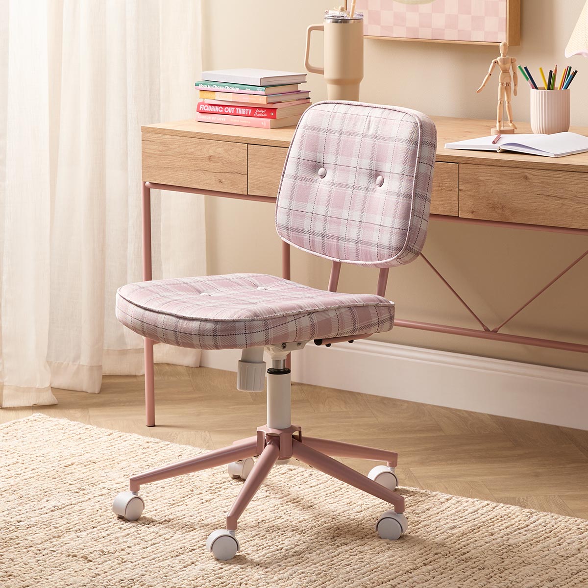 Milly Desk Chair - Pink Plaid