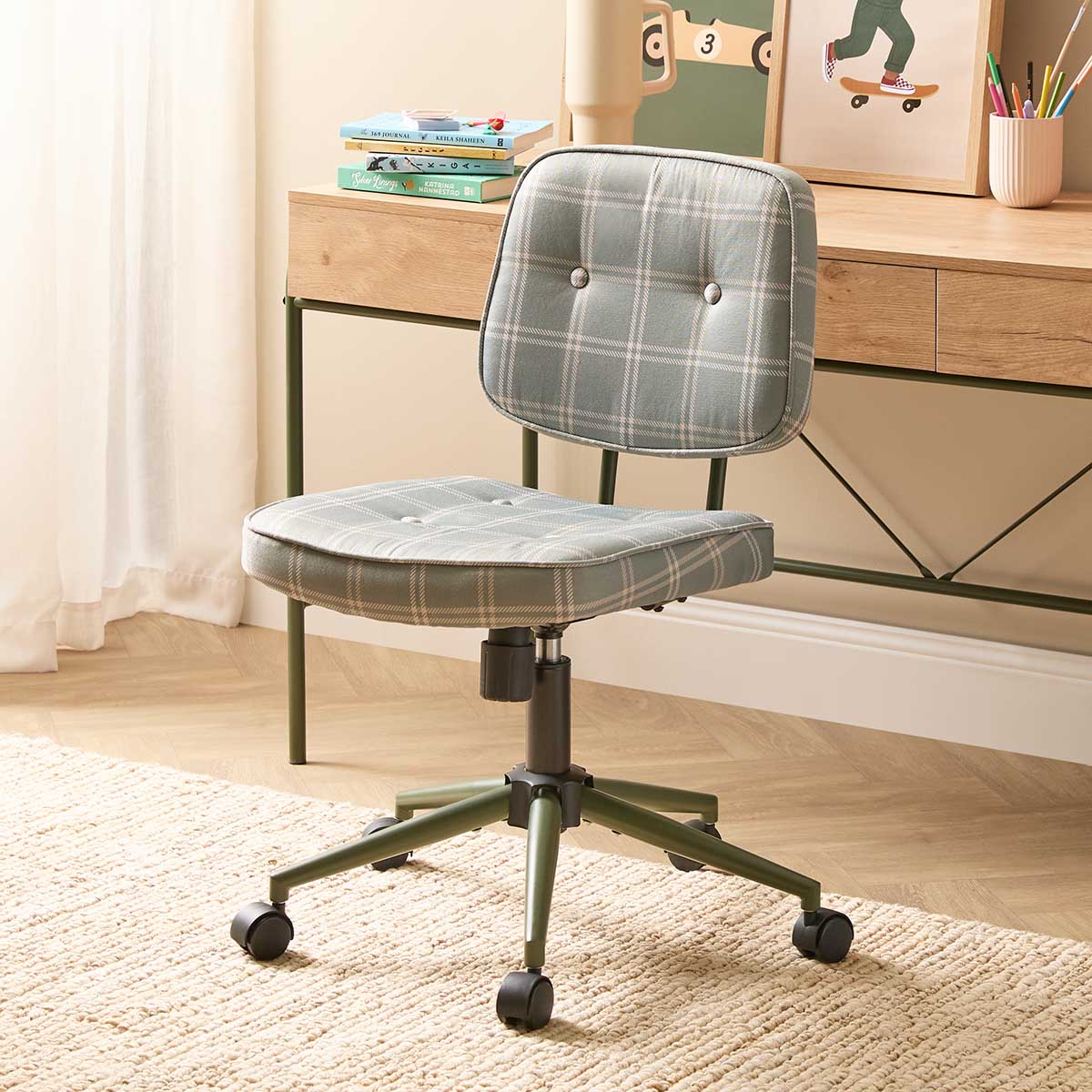 Morty Desk Chair - Khaki Plaid