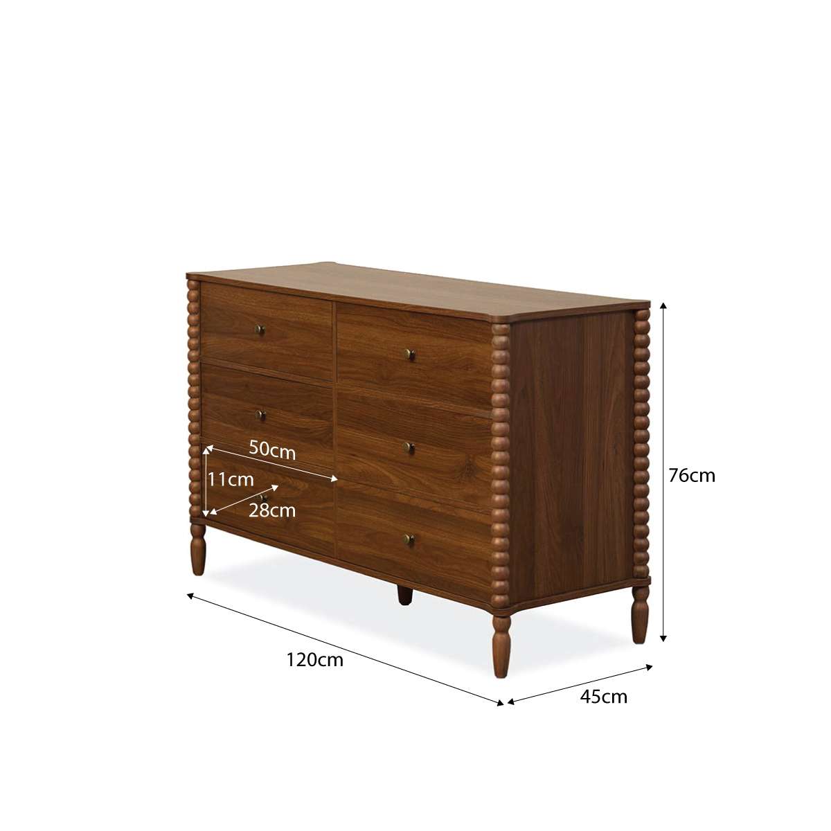 Betti Bobbin Six Drawer - Walnut