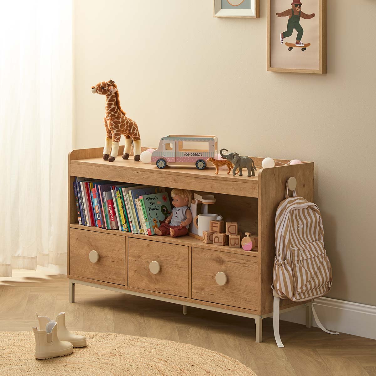 Spotty Book Storage with Toy Drawer Organiser - Cream