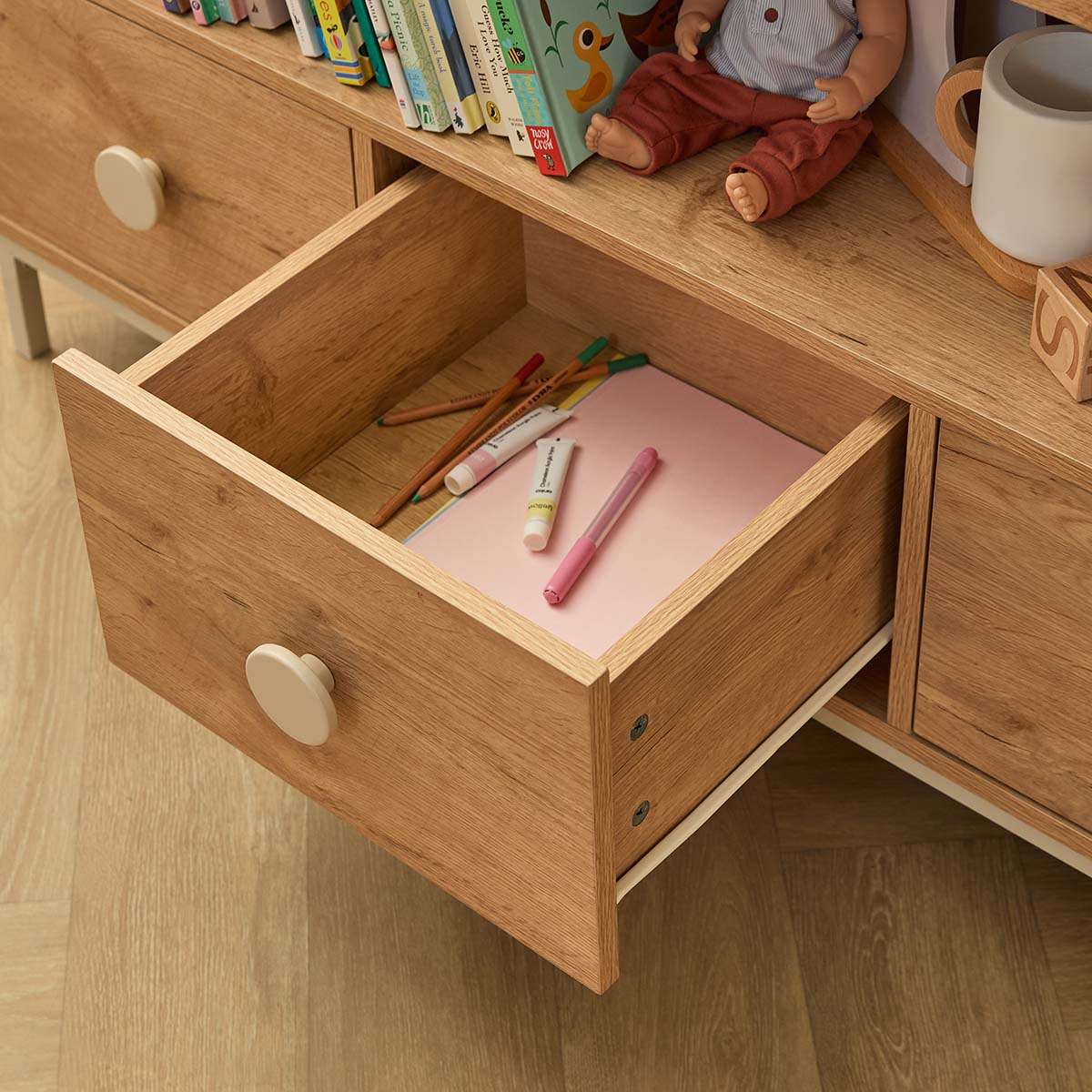 Spotty Book Storage with Toy Drawer Organiser - Cream