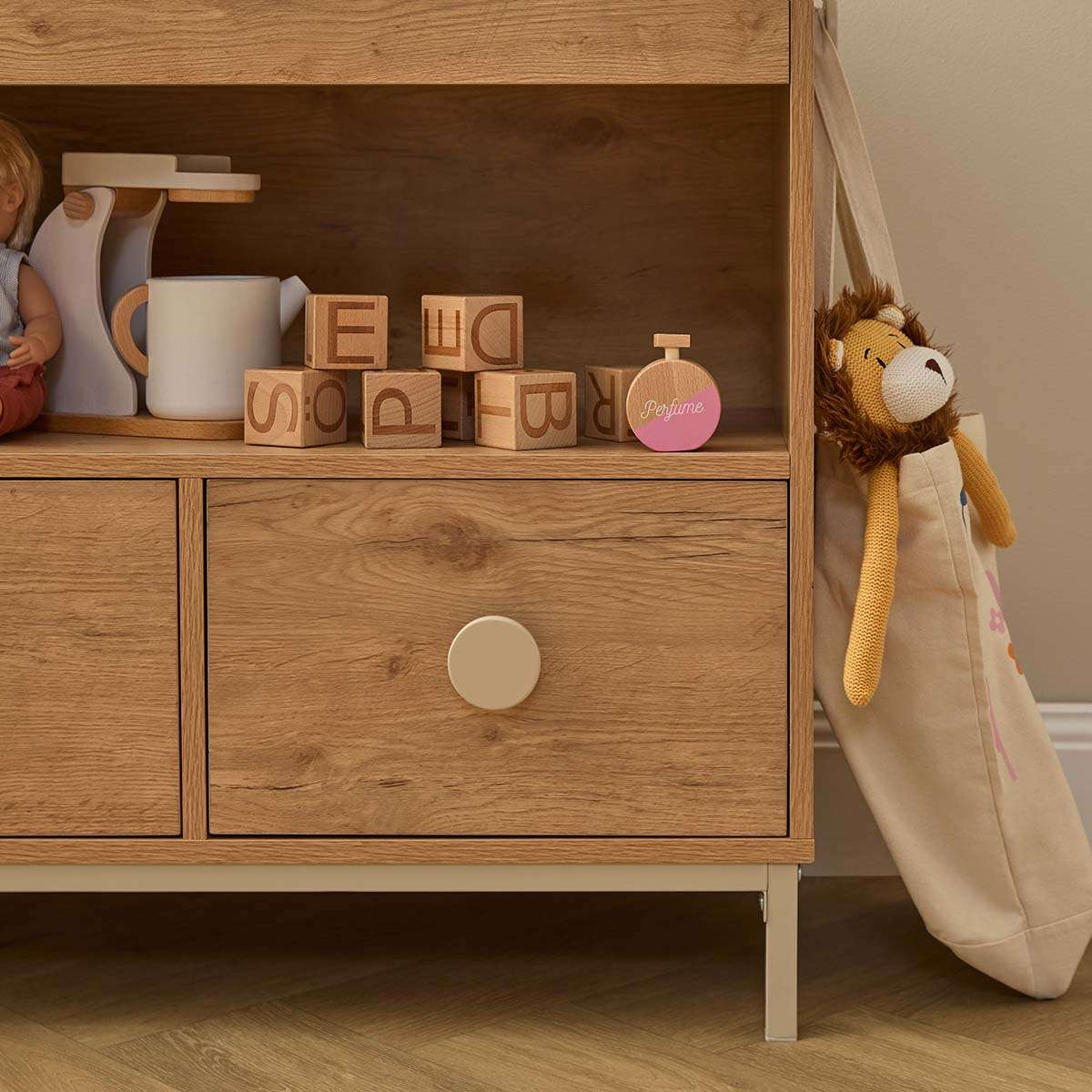 Spotty Book Storage with Toy Drawer Organiser - Cream