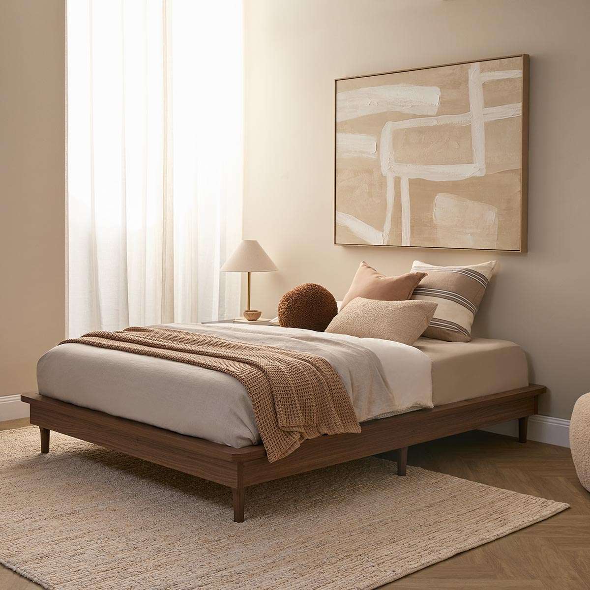 Queen Bed Base Walnut and Vale Queen Mattress Bundle