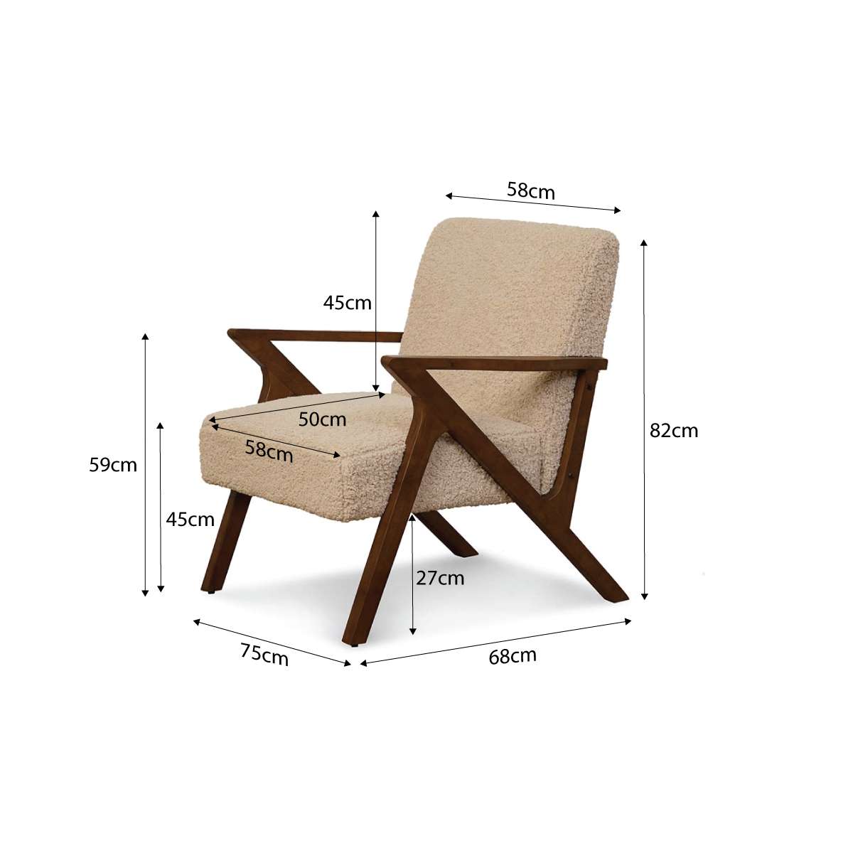 Ray Teddy Occasional Chair - Beige/Walnut