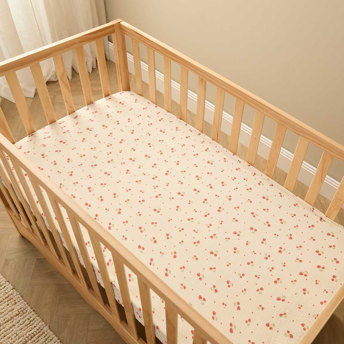 Organic Cotton Cot Sheet - Cherry Heart