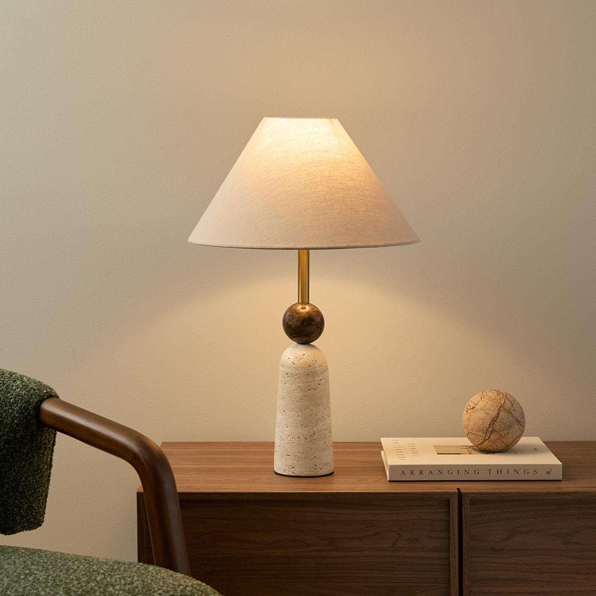 Travertine and Marble Table Lamp