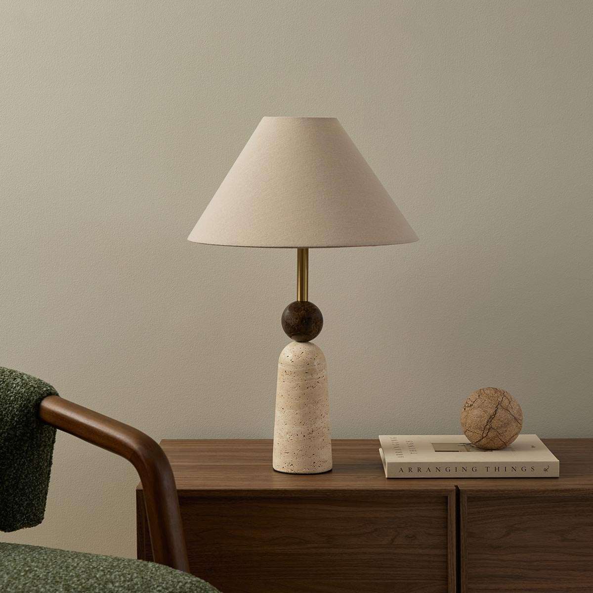 Travertine and Marble Table Lamp