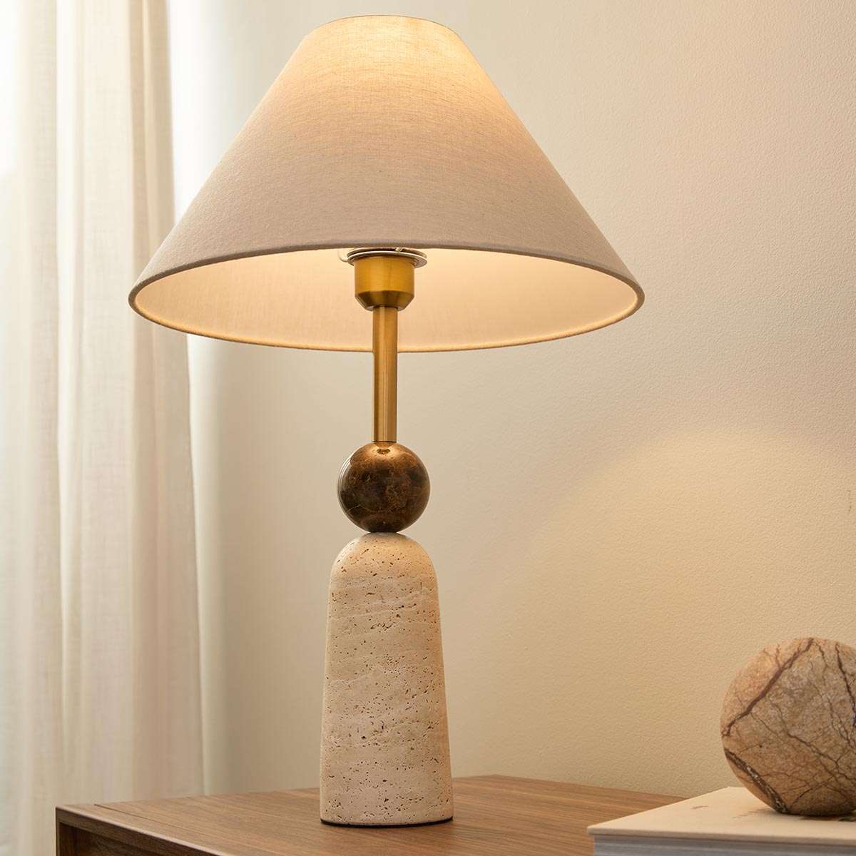 Travertine and Marble Table Lamp