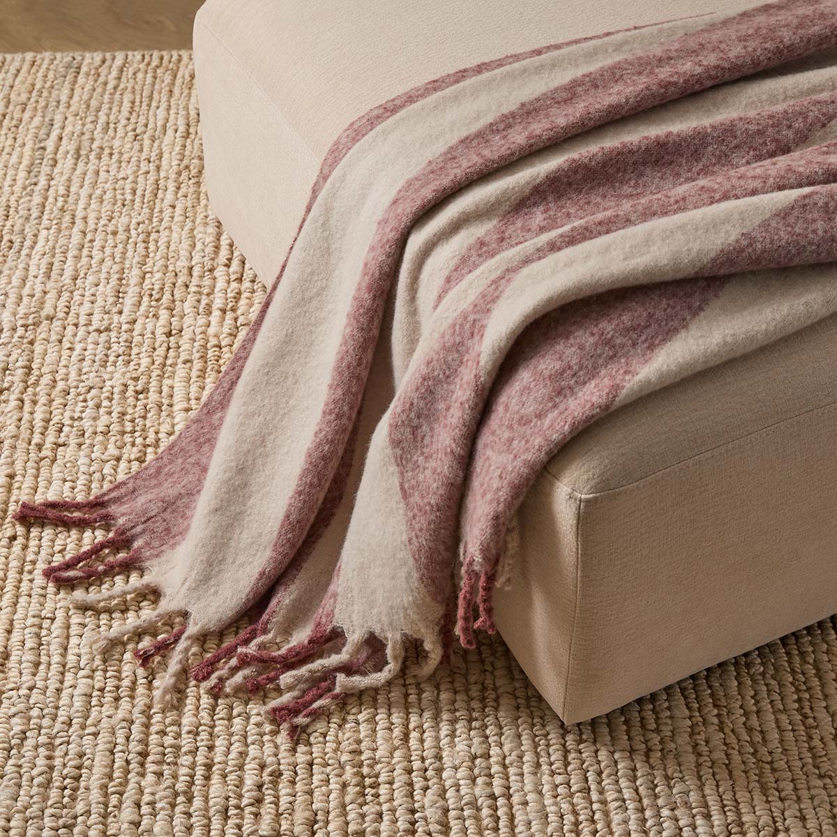 Mocka Stripe Throw Blanket - Raspberry and White Chocolate